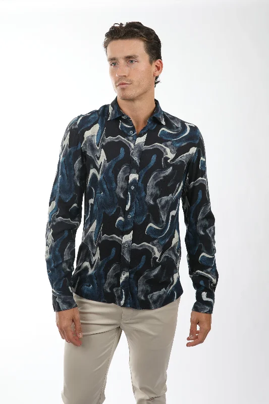 Navy Earth Texture Viscose Shirt