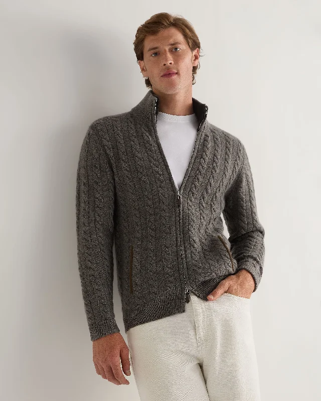 Huge Discounts Men's Richmond Cable Cashmere Cardigan Wood Smoke Brown
