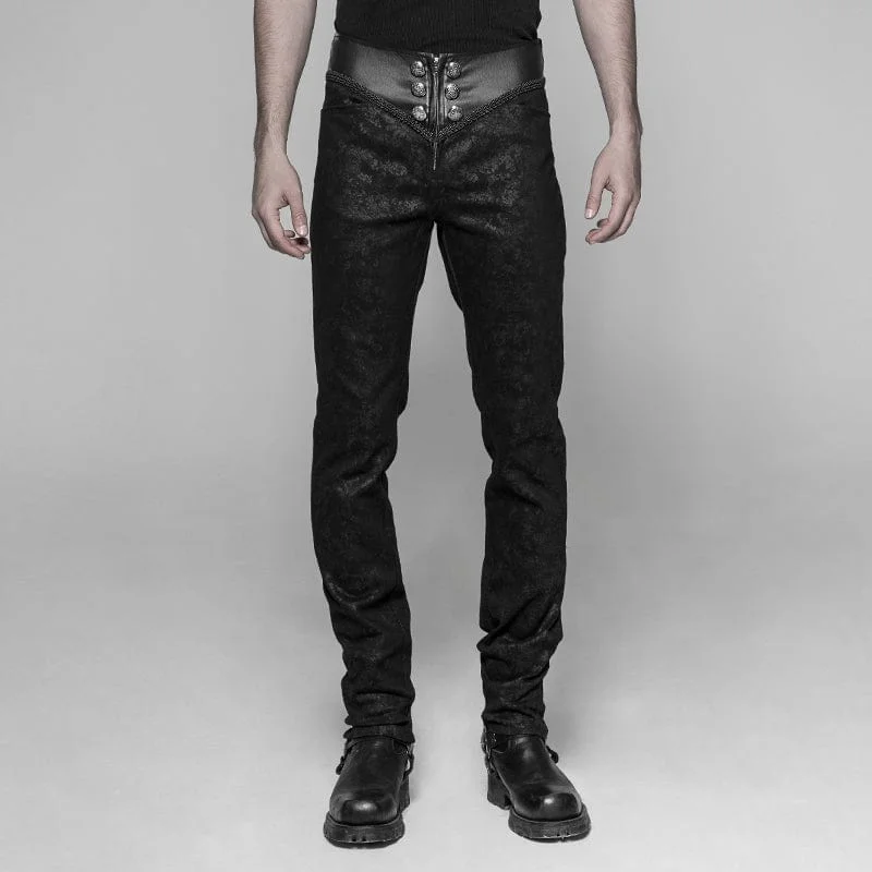 Limited Availability Men's Faux Leather and Jacquard Goth Trousers