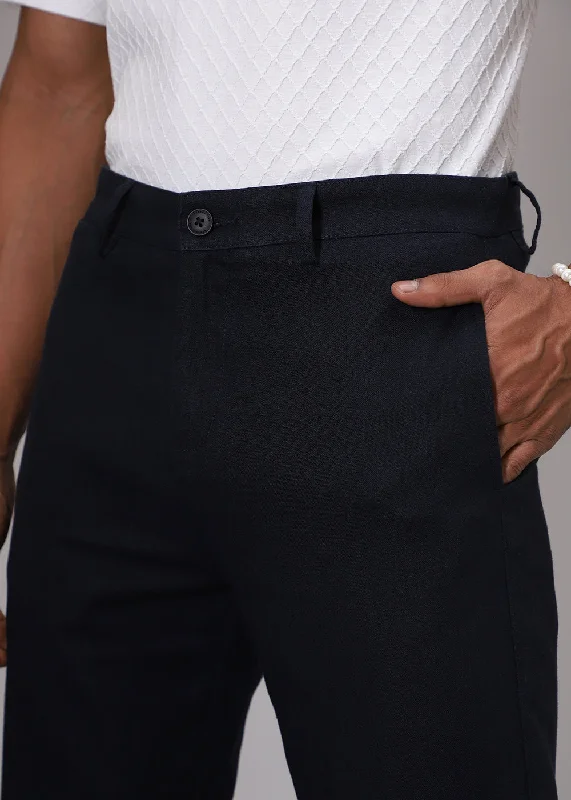 Navy Blue Comfort Fit Linen Pant