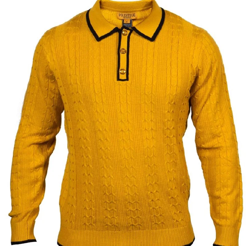 Major Savings Prestige SW-472 L/S 3 Button Polo Cbl Textured Yellow
