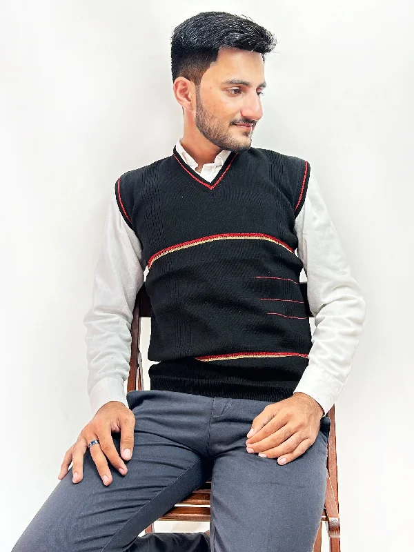Price Buster Black Sleeveless Sweater for Men MSW23