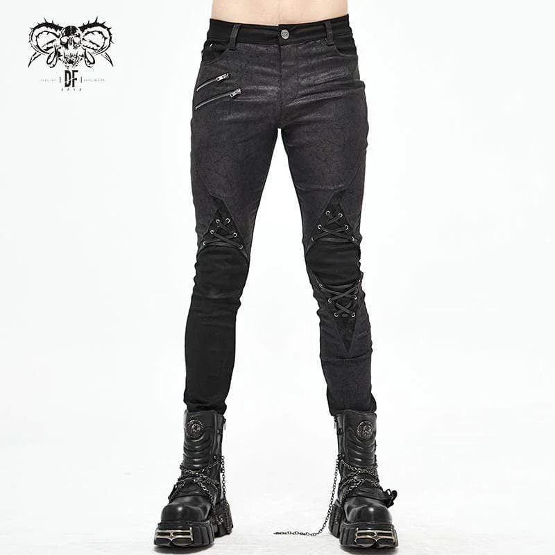 Best Seller Men's Gothic Lace-Up Side Zip Black Pants