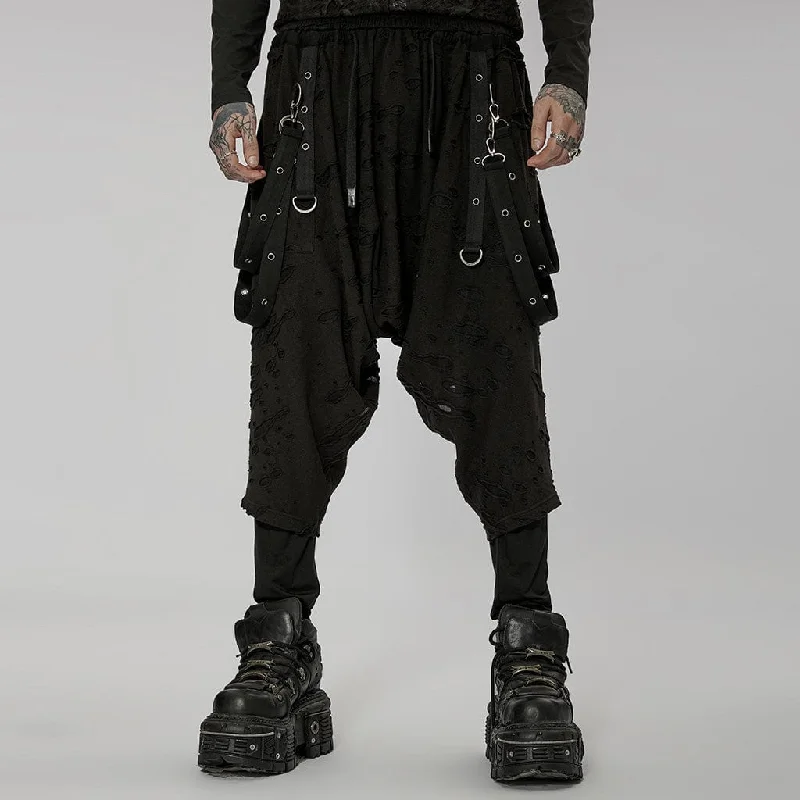 Steals and Deals Men's Gothic Ripped Sagging Pants with Straps