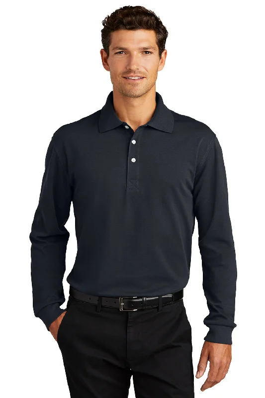 Port Authority Mens Rapid Dry Moisture Wicking Long Sleeve Polo Shirt - Classic Navy Blue