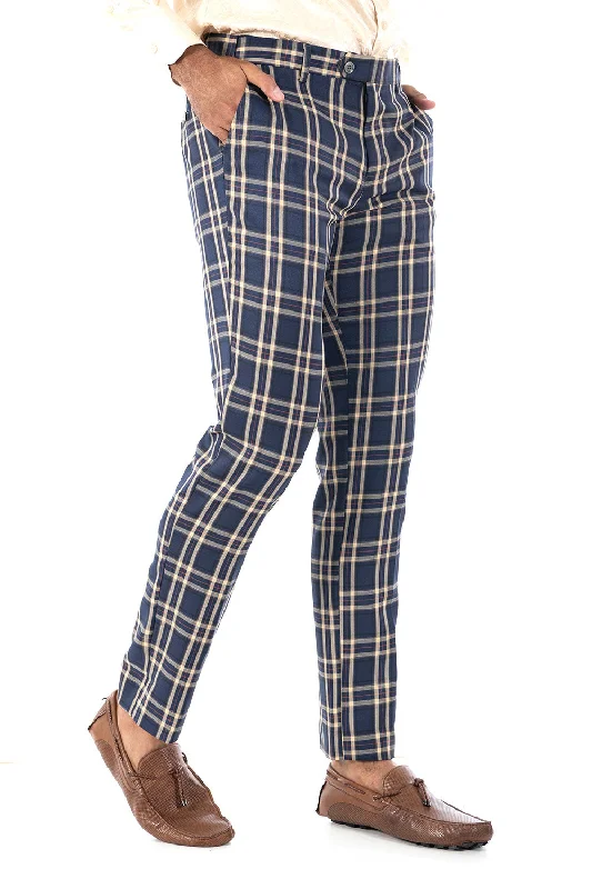 Savings Bonanza Barabas CP61 Land Of Dreams Slim Fit Plaid Pants Navy