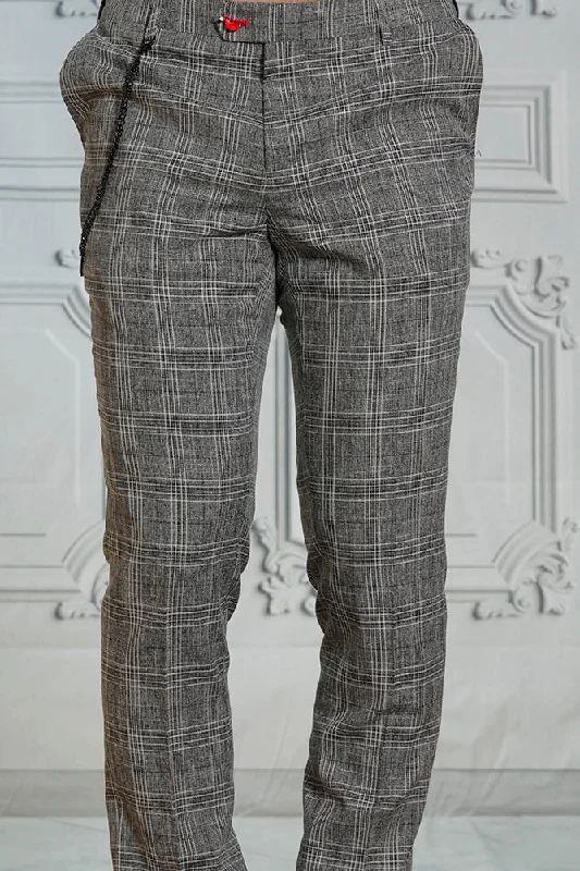 Hurry In Manzini MZ-121 Slim Fit Plaid Pants Black