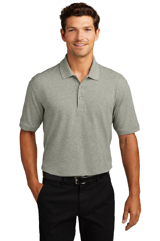 Port Authority Mens Wrinkle Resistant Short Sleeve Polo Shirt - Heather Oxford Grey