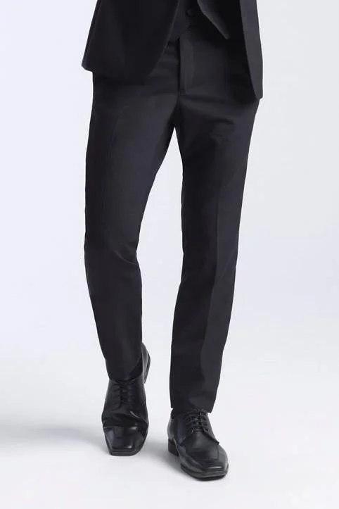 Lowest Price "Essentials" Black Wool Plain Front Tuxedo Pants
