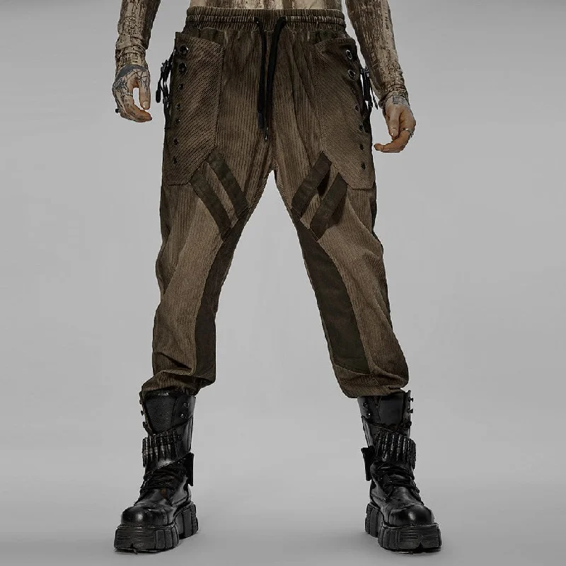 Fantastic Deals Men's Punk Buckles Splice Corduroy Pants