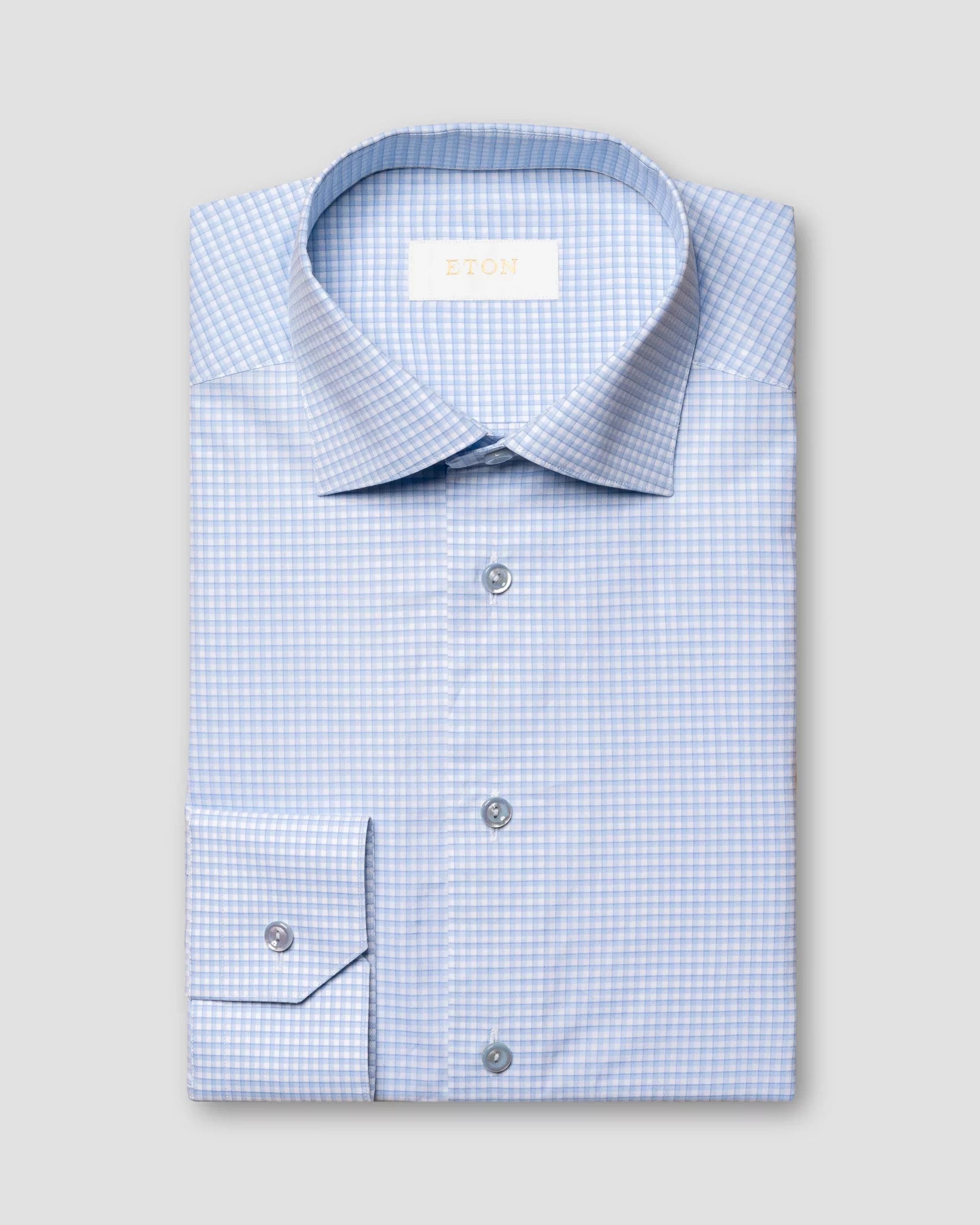 Light Blue 3D Check Elevated Poplin Contemporary Fit Shirt - ETON