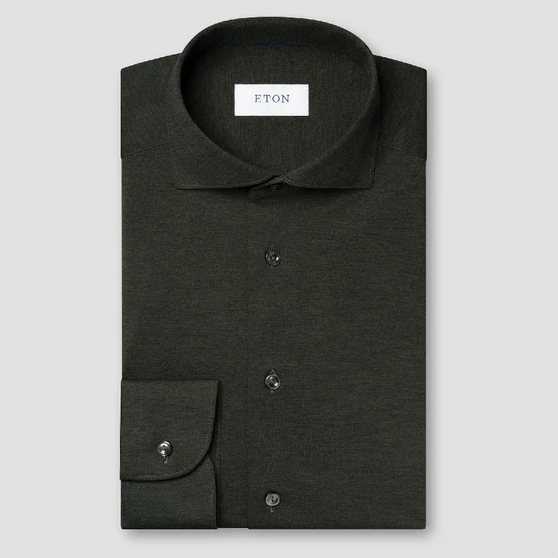 Super Discount Dark Green Mélange Four-Way Stretch Slim Fit Shirt - ETON