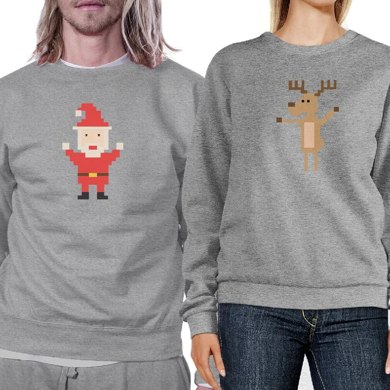 Amazing Deals Pixel Santa And Rudolph Couple Sweatshirts Holiday Matching Tops