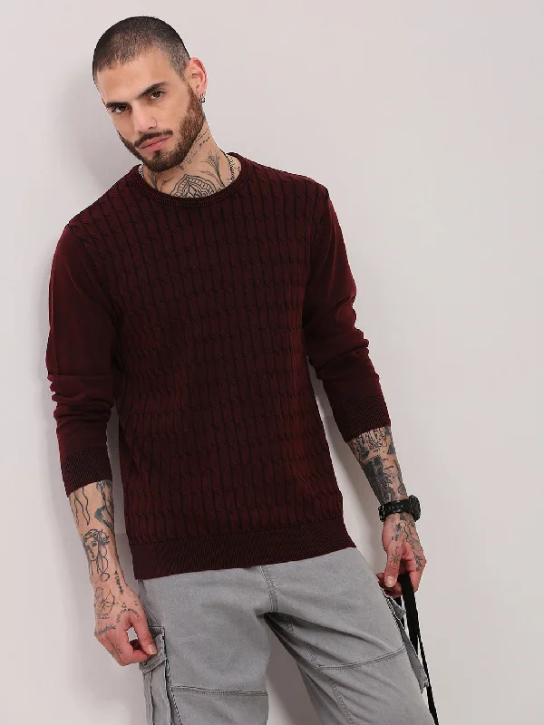 Season Finale Sale Men Maroon Solid Sweater