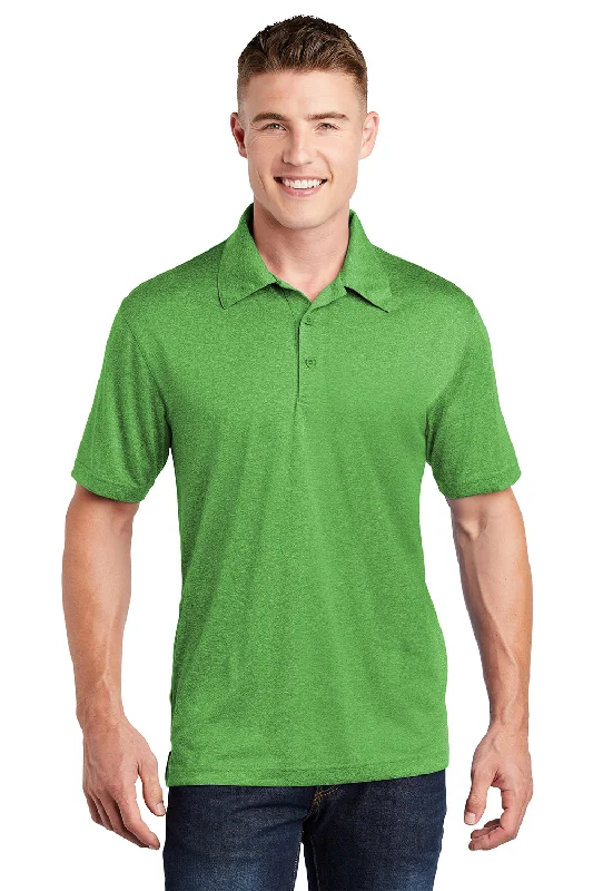 Sport-Tek Mens Heather Contender Moisture Wicking Short Sleeve Polo Shirt - Heather Turf Green