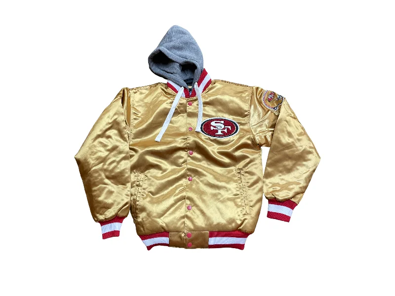 New Markdowns San Francisco 49ers Satin Jacket With Hoodie-Gold/Red