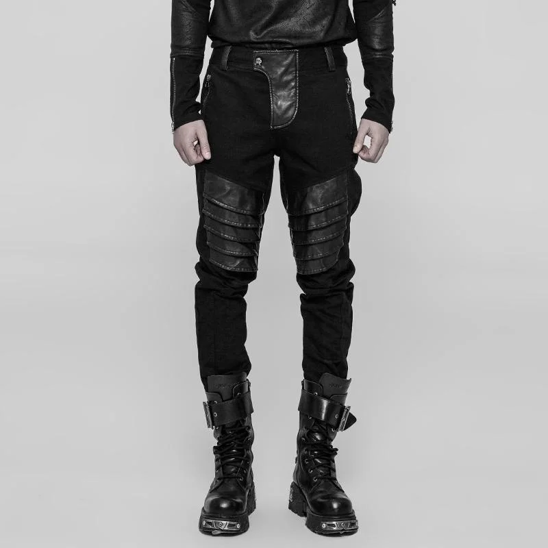 Don't Wait Men's Faux Leather Patch Punk Pants