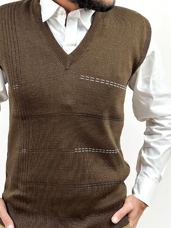 Dark Brown Sleeveless Sweater for Men MSW54