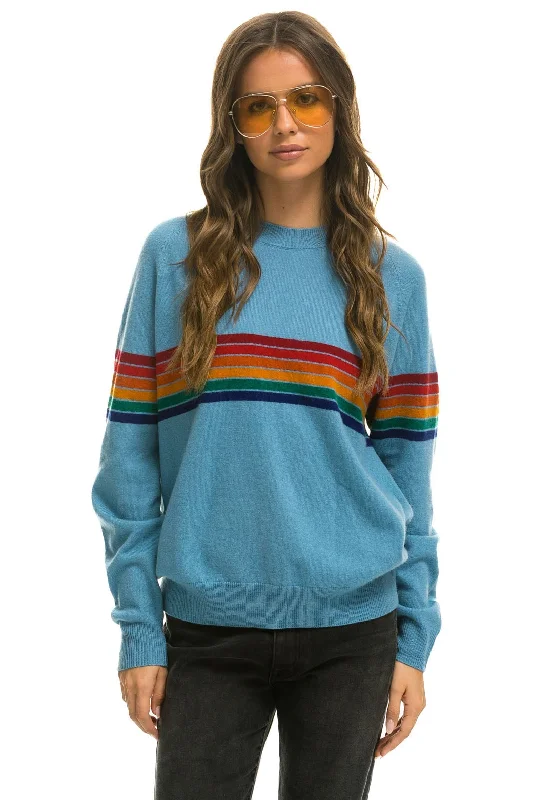 Steals and Deals RAINBOW STRIPE 6 UNISEX LIGHT CASHMERE SWEATER - OCEAN