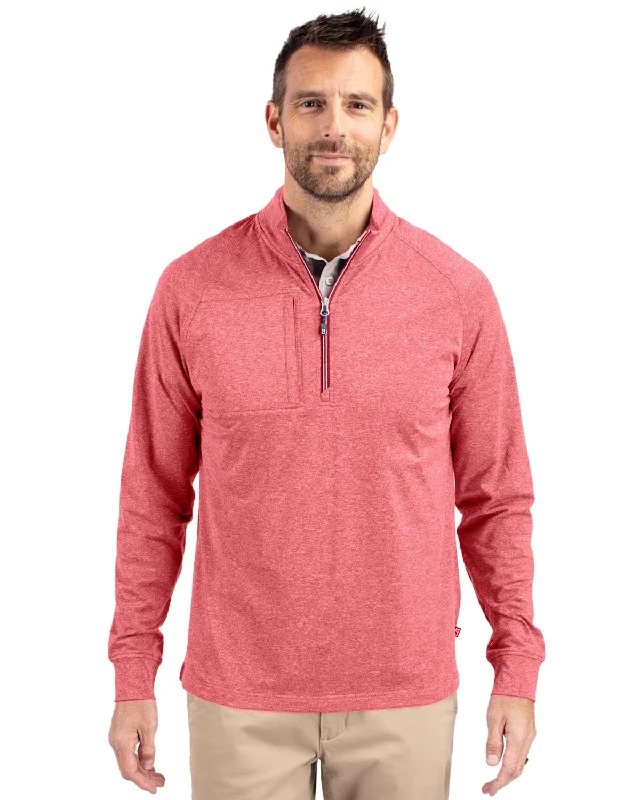 Cutter & Buck Adapt Eco Knit Heather Quarter Zip Pullover Cardinal Red