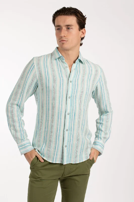 Customer Appreciation Sale Aqua Variegated Stripe Linen Shirt