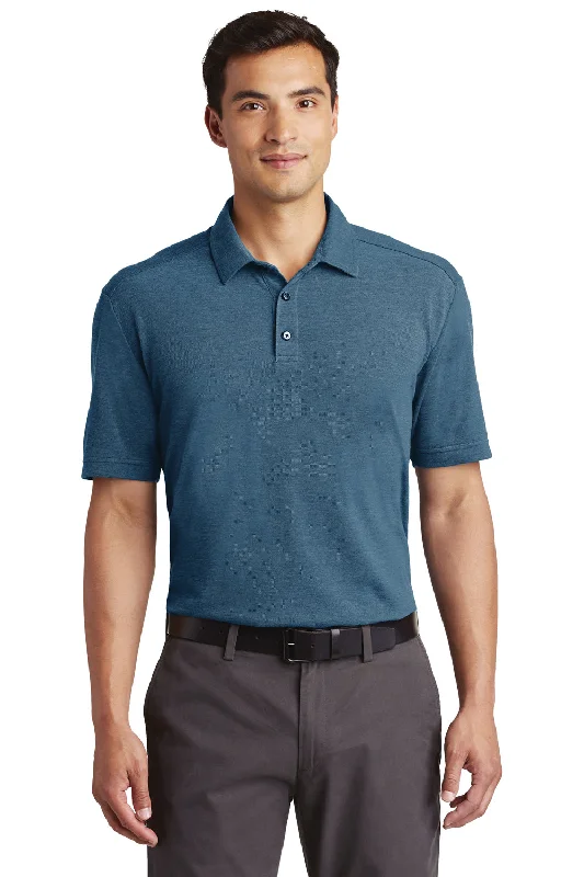 Port Authority Mens Coastal Moisture Wicking Short Sleeve Polo Shirt - River Navy Blue/Carolina Blue - Closeout