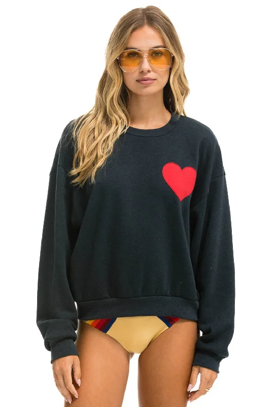 Flash Deals HEART STITCH RELAXED CREW SWEATSHIRT - CHARCOAL
