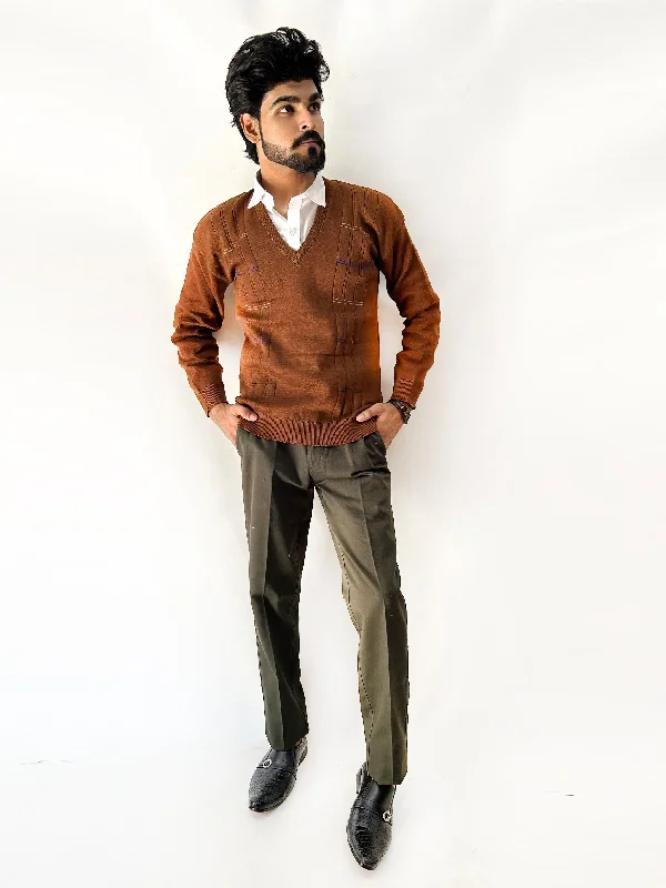 Factory Direct Sale Rust Brown Full Sleeves Sweater for Men SH MSW16