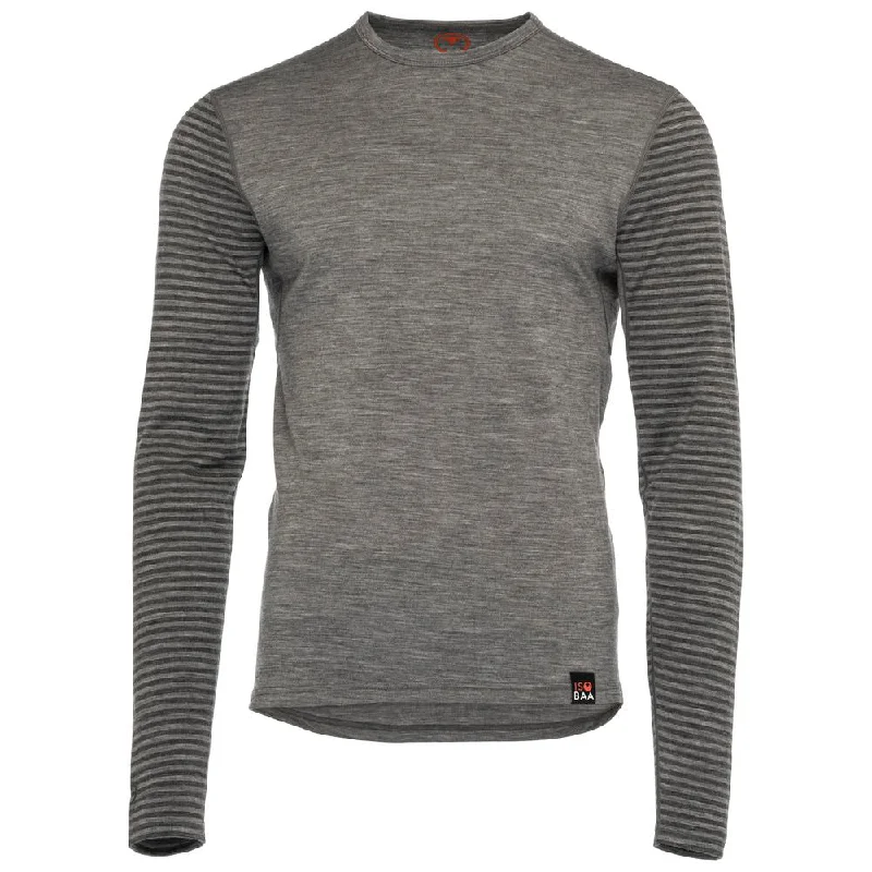 Mens Merino 180 Long Sleeve Crew (Stripe Charcoal/Smoke)