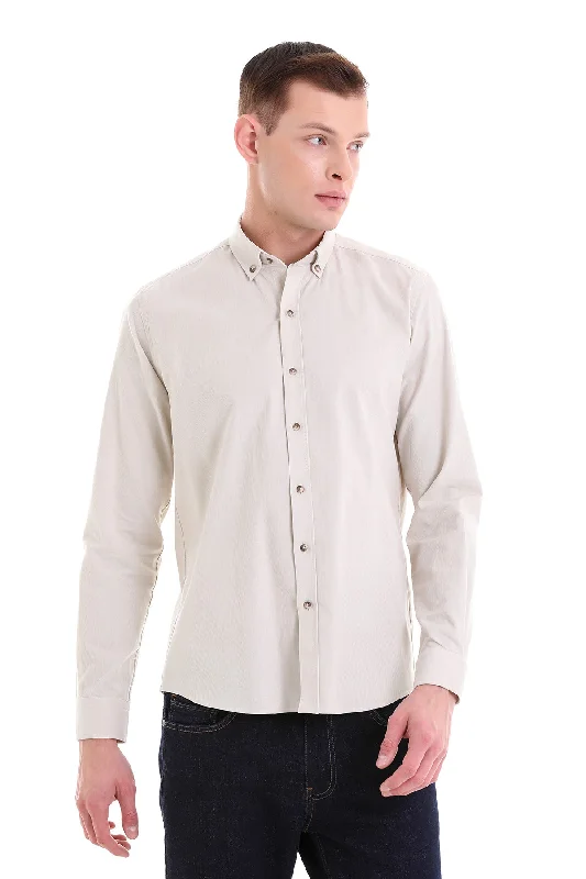 Don't Wait Comfort Fit Long Sleeve Cotton Stone Casual Shirt