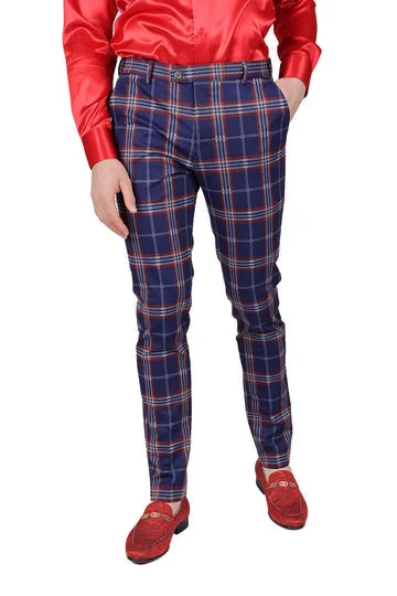 Savings Galore Barabas CP165 Pedal Pushers Plaid Pants Navy/Red