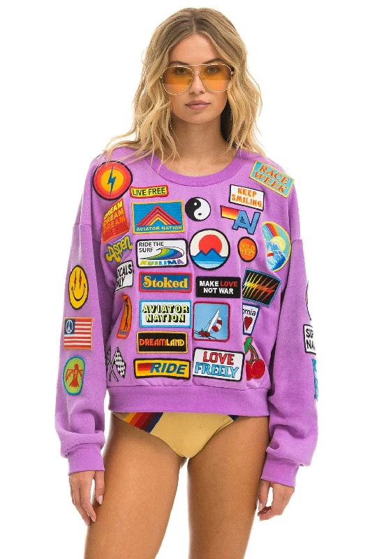 Bonus Savings VINTAGE PATCH RELAXED CREW SWEATSHIRT - NEON PURPLE