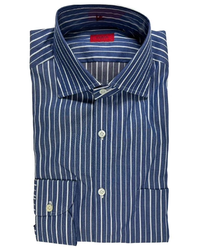 Lowest Rates Isaia Napoli Shirt Dark Blue Stripes 39 - 15 1/2 Regular Fit