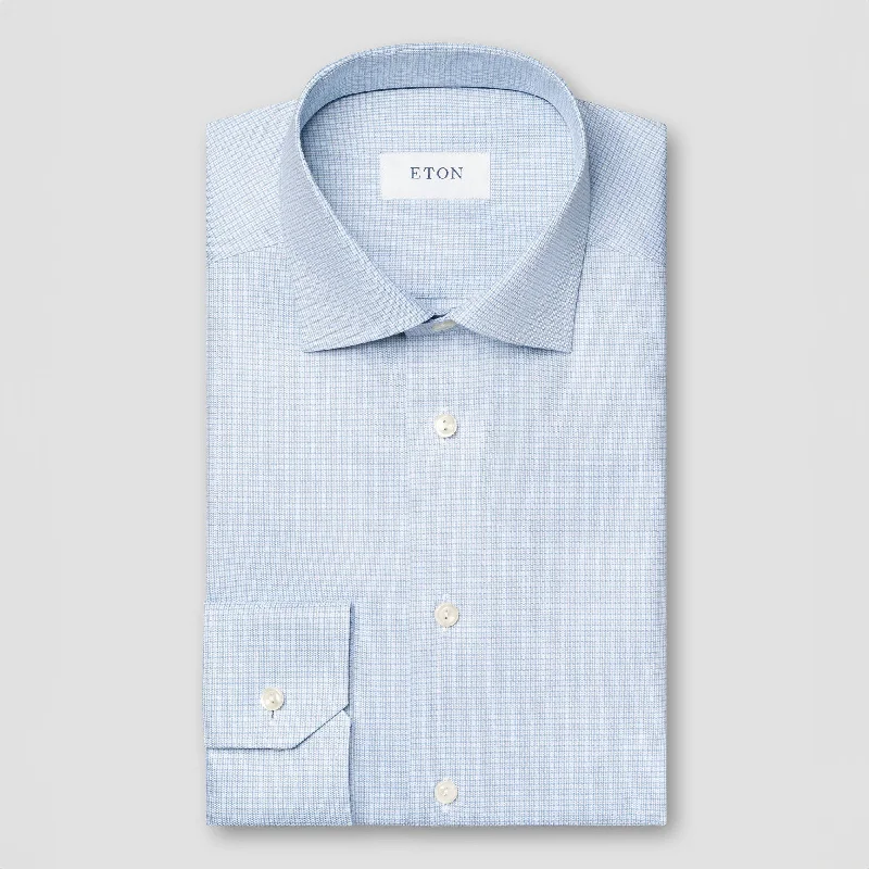 Quick Sale Light Blue Micro Check Cotton Tencel™ Contemporary Fit Shirt - ETON