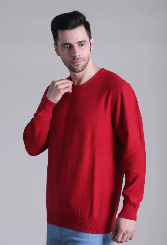 Early Bird Discount Solid Plane Red Sweater