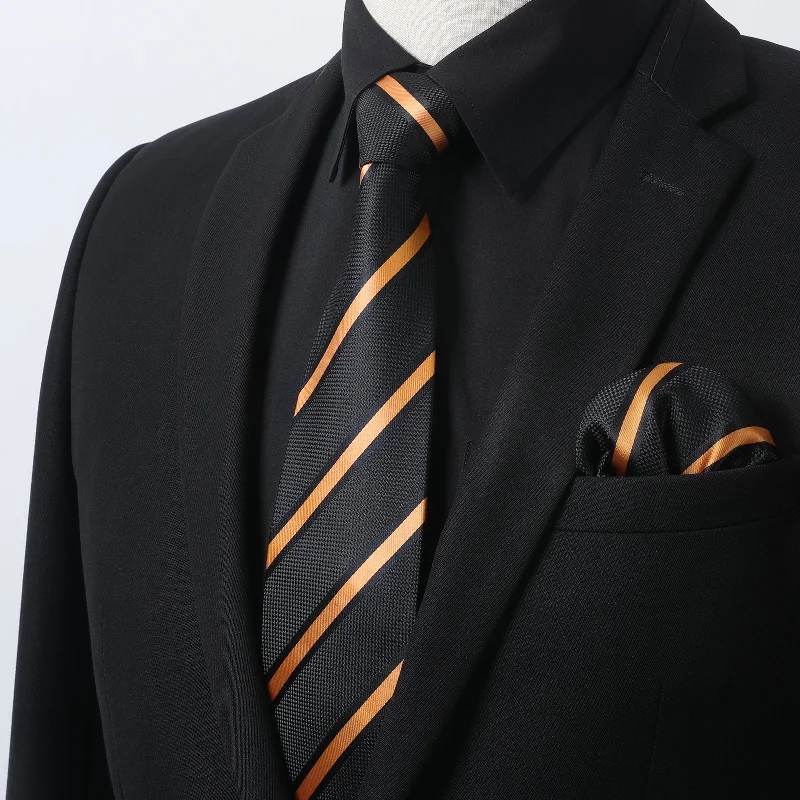 Super Deal Men's Shirt with Tie Handkerchief Set - 01-BLACK/GOLD