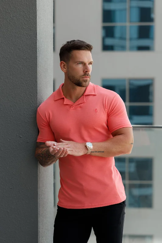 Weekend Specials to Celebrate Father Sons Classic Coral Polo Shirt With Revere Collar - FSH1066 Weekend Specials to Celebrate Father Sons Classic Coral Polo Shirt With Revere Collar - FSH1066
