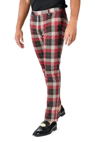 Take Advantage Barabas CP126 Plaid Pants Slim Fit Grey/Red