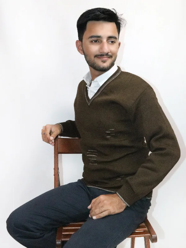 Deal of the Day Dark Brown Full Sleeves Sweater for Men MSW42