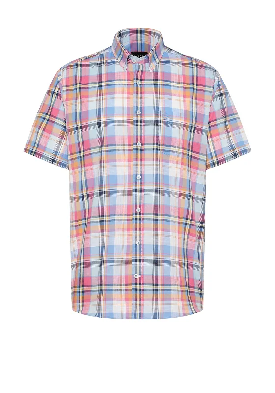 Bargain Blast Bugatti Summer Check Short Sleeve Shirt, Blue Multi