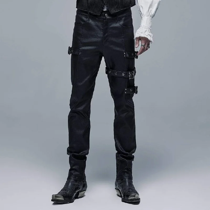 Bargain Prices Men's Gothic Slim Fitted Adjustable Buckles Black Pants