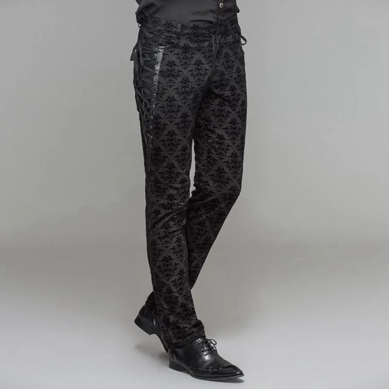 Shop and Save Men's Punk Brocade Trousers With Criss Cross Lacing