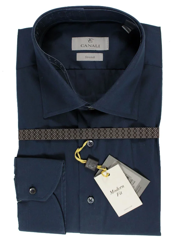 Limited Time Offer Canali Shirt Midnight Blue Stretch Modern Fit 42 -16 1/2 SALE