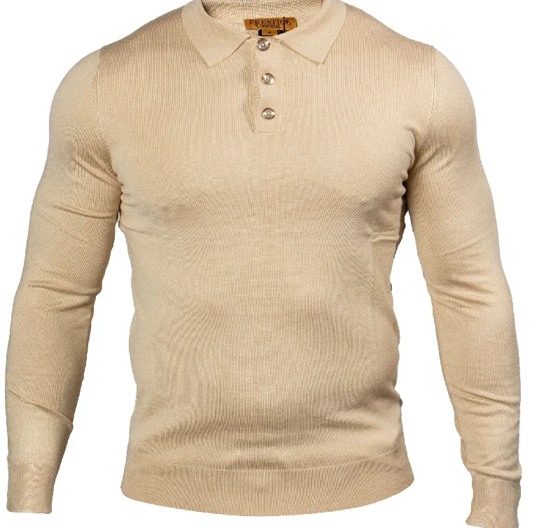Can't Miss Prestige MCS-290 Long Sleeve 3 Buttons Polo Sand