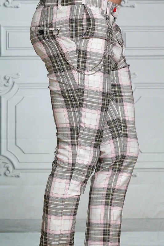 Exclusive Savings Manzini MZ-123 Slim Fit Plaid Pants Charcoal/White