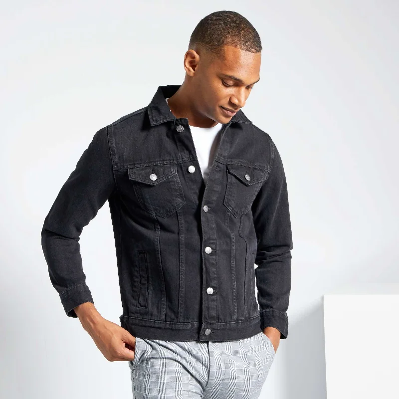 Buy Now K.I.A.B.I - Men 'Black' Denium 2 Pockets with Buttoned Flaps Jacket KB1001