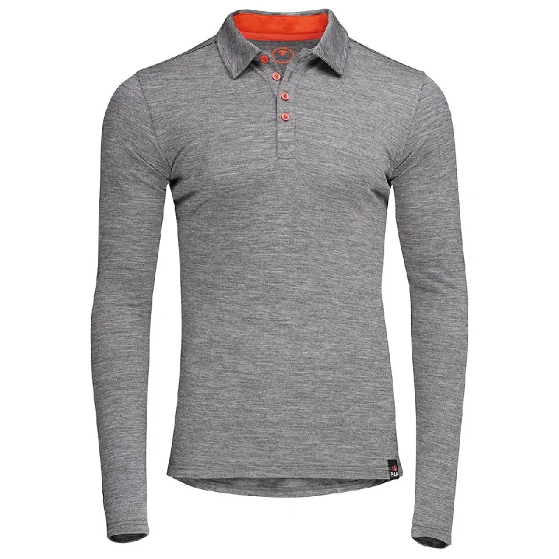 Price Buster Mens Merino 200 Long Sleeve Polo Shirt (Charcoal/Orange)