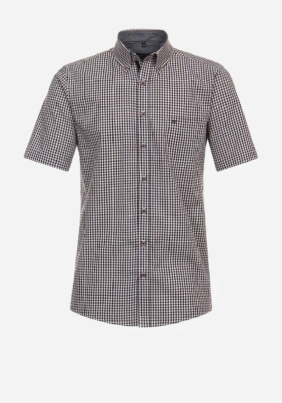 Casa Moda Short Sleeve Gingham Shirt, Tangerine Tango