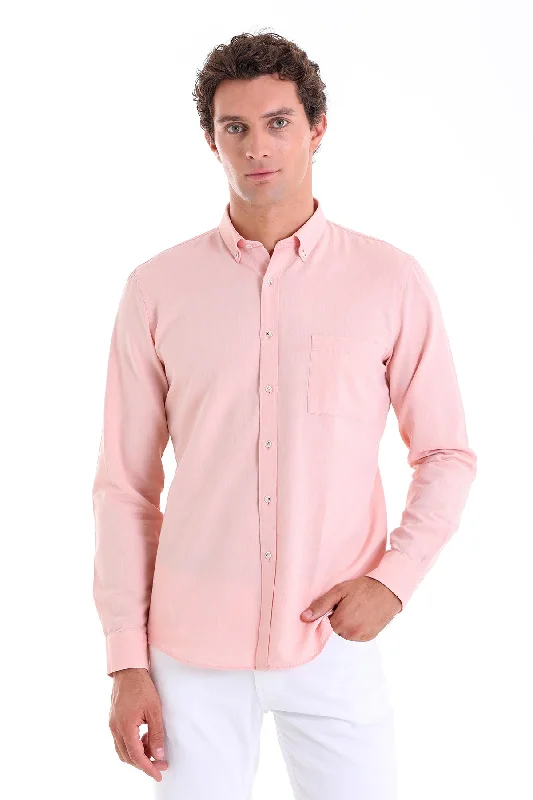 Crazy Savings Comfort Fit Long Sleeve Oxford Cotton Orange Casual Shirt