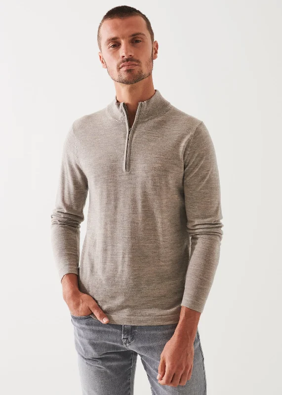 Weekend Special Café Beige Extra-Fine Merino Quarter Zip - Patrick Assaraf